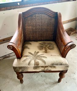 Tommy Bahama-Style Arm Chair Woven Rattan Backing