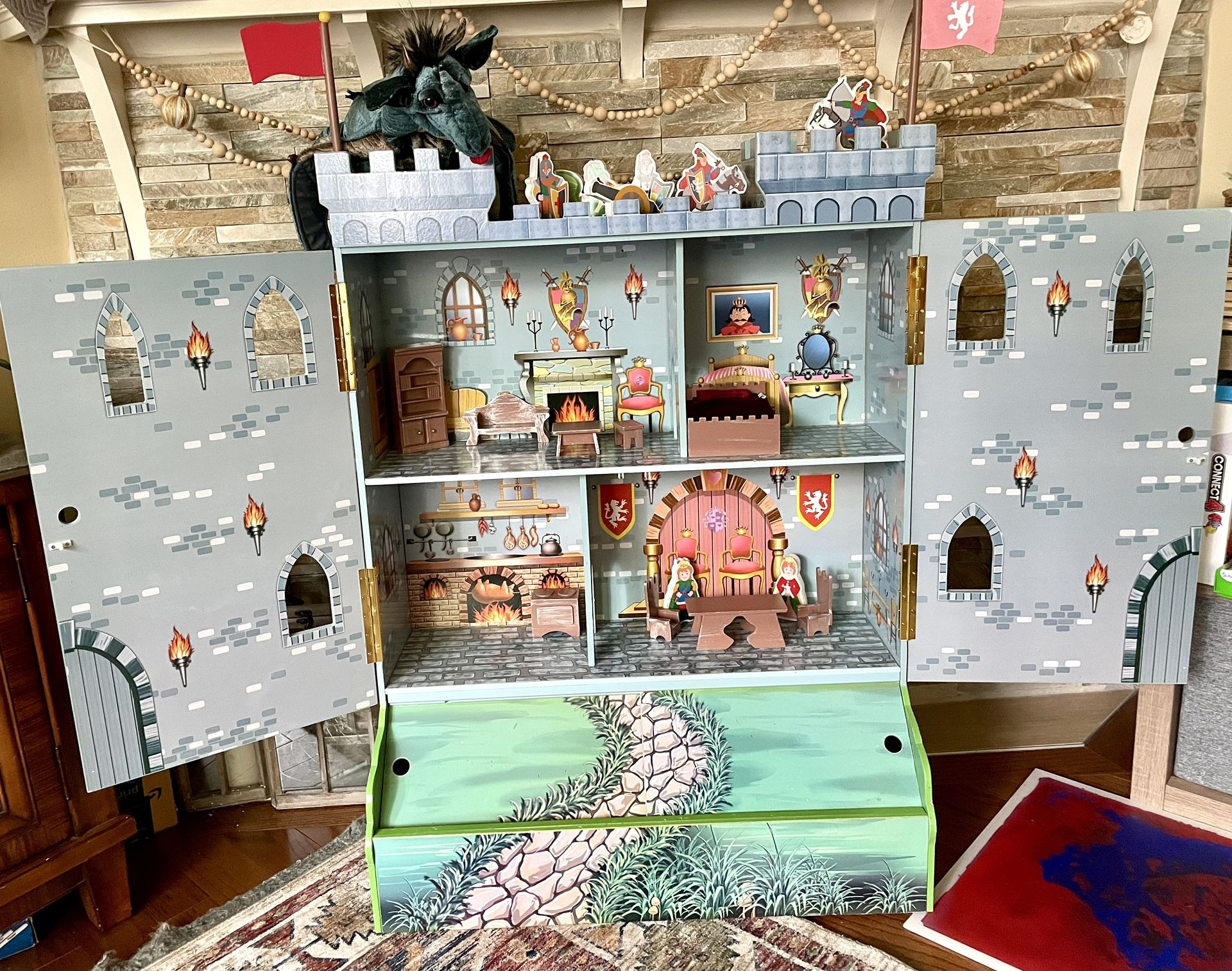 WINLAND Knight Wooden Medieval Castle Bookshelf & Toybox