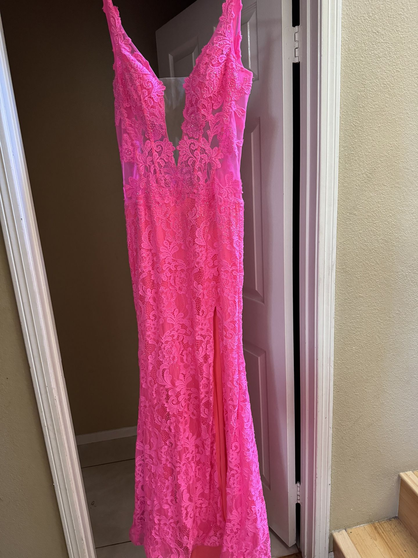 Pink Lace Rhinestone Dress