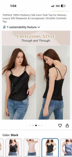 THXSILK 100% Mulberry Silk Cami Tank Top for Women, Luxury Silk Sleepwear & Loungewear, Versatile Camisole Top