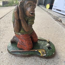 Vintage 70s Progressive Art Products 1971 Monkey Golfer HTF Chalkware Statue