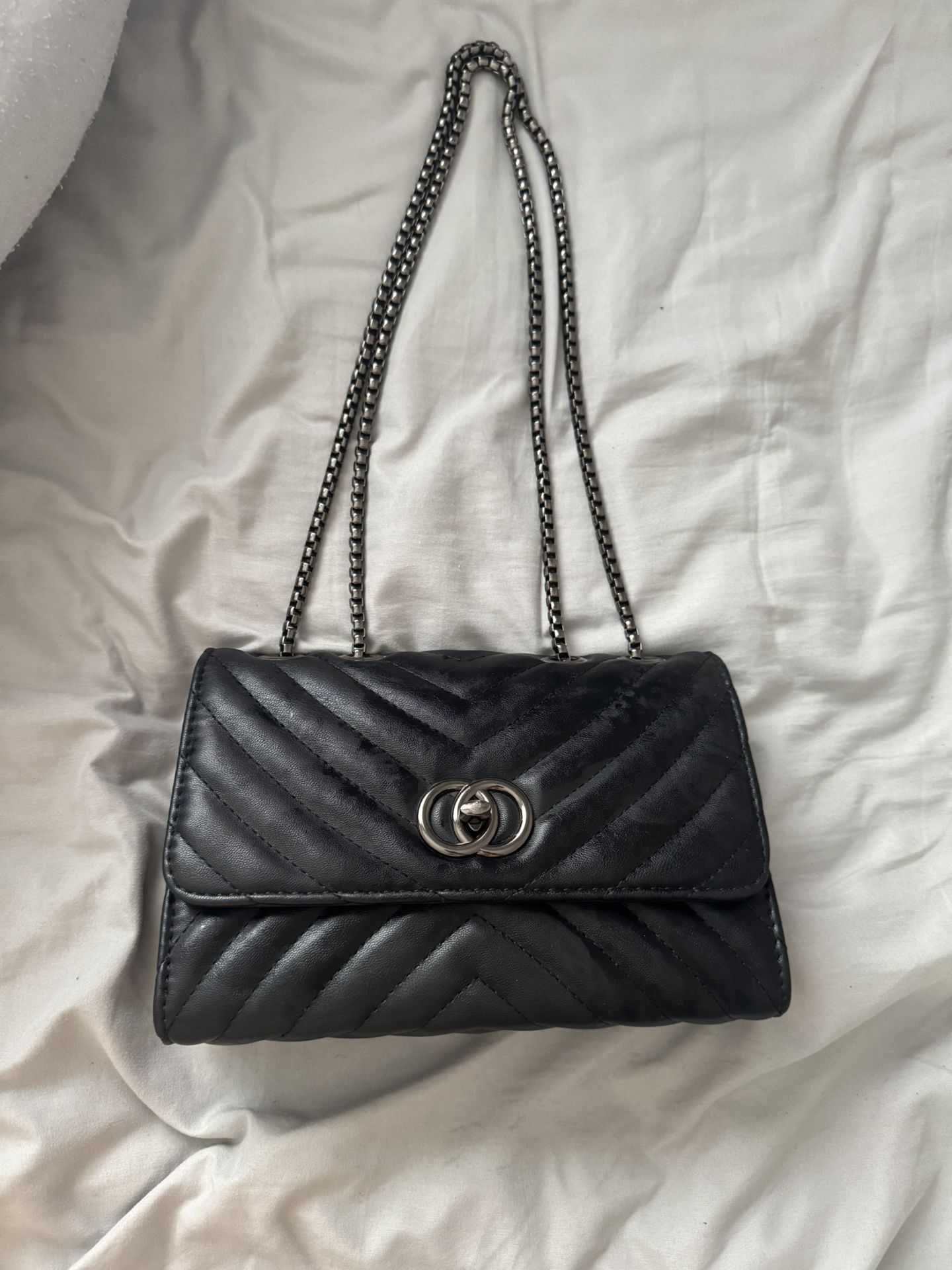 Black On Black Purse With Chain.
