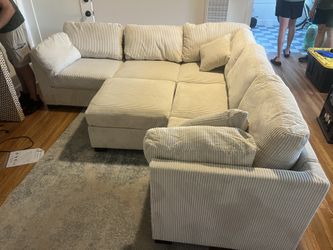New Corduroy Sectional. Beige / Grey. 99” X 99”. Free Delivery!