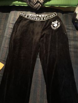 PLAYBOY Soft Black Velour Lounge Pants Sleepwear Stretchable 