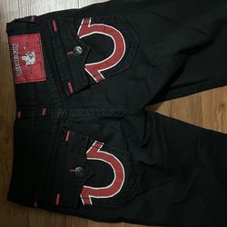 True Religion Black And Red Jeans