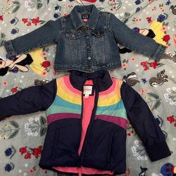 Cat And Jack Fleece Lined Winter Jacket And Children’s Place Jean Jacket 2T