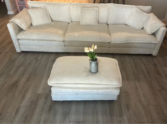 Beige Comfy Cloud Sectional Sofa with Movable Ottoman
