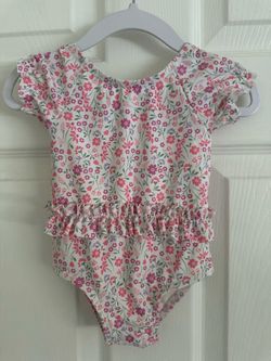 Girls Floral One-Piece Swimsuit with Ruffle