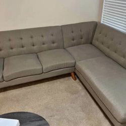 Gray Mid-Century Modern Tufted Sectional Sofa
