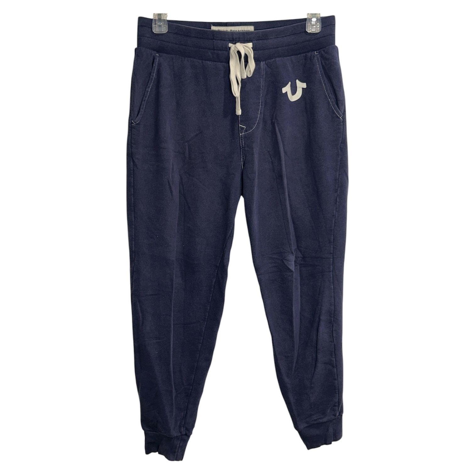 True Religion World Tour Men’s Blue Joggers Sweatpants Logo Fleece Size Medium