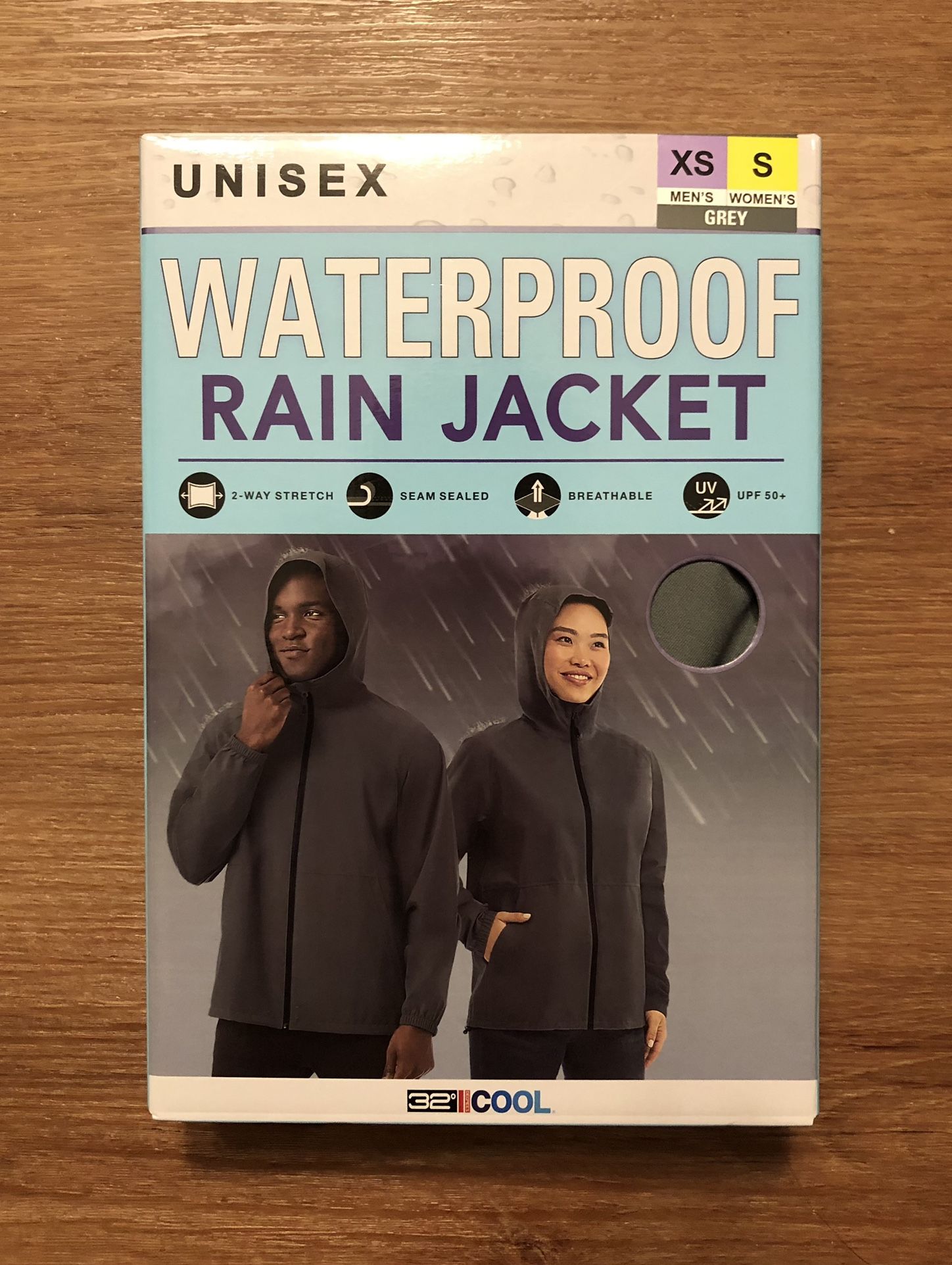 32 Degrees Cool Unisex Waterproof Breathable Rain Jacket UPF 50+/ XS(Men)S(Women)