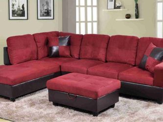 New Red Sectional With Ottoman 