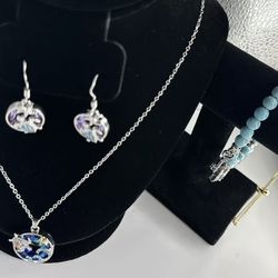 New 4 Set Jewelry Pack (2 Bracelets, 1 Earrings Set, 1 Necklace) Ocean Themed