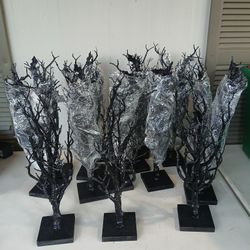 16 Black Halloween Trees On Stands  /  Each Tree Is 21 Inches Tall 