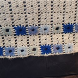 Quilt Afghan Crochet Vintage Crochet  Star Granny Squares Blue