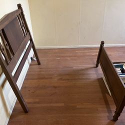 MCM Mid Century Twin Wood Headboard with Footboard