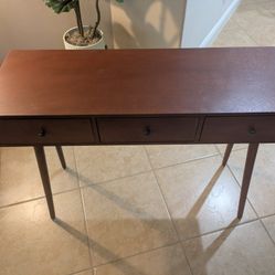 Decor Therapy Mid Century 3-Drawer Wood Console Table, Light Walnut