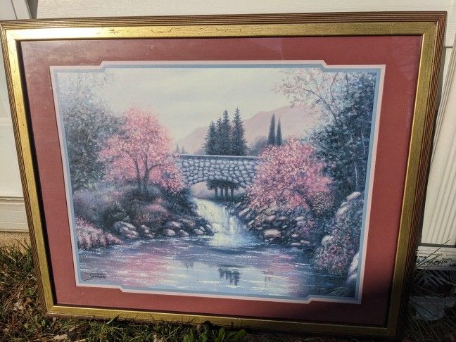 Vtg Old Stone Bridge By Joe Sambataro Home Interiors Homeco Framed Print 30x24