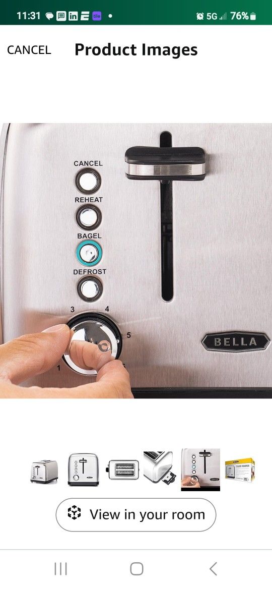 BELLA STAINLESS STEEL TOASTER- LIKE NEW!!