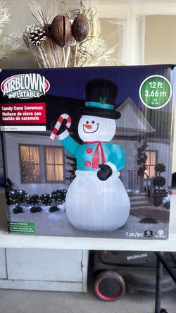 12ft Inflatable Candy Cane Snowman