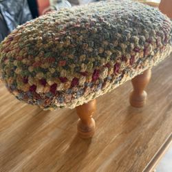 a vintage French Country gold multi-colored braided footstool
