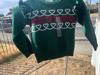 Girls Green Heart Knit Sweater Size 3T