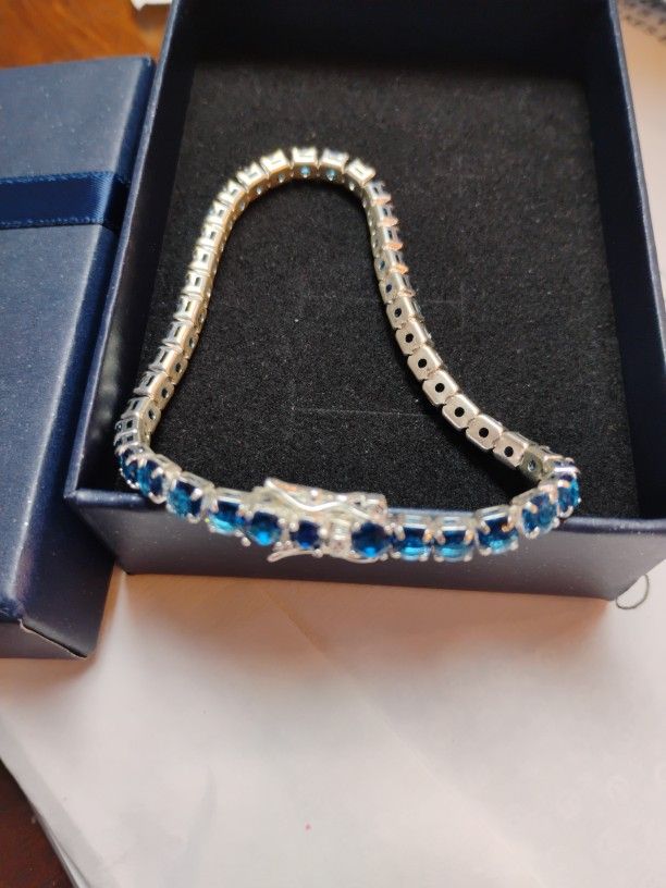 Brand New Icy Blue Topaz Bracelet Sterling Silver