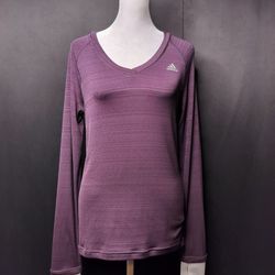 Women's Purple Adidas V Neck Climate Light Long Sleeved Shirt (Size  Medium)