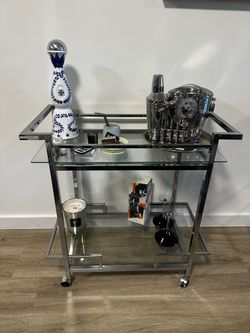 Chrome & Glass Bar Cart + Cocktail Mixing Set