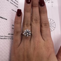 4.38 Carat F VS1 Round Diamond Solitaire Engagement Ring Tiffany Style