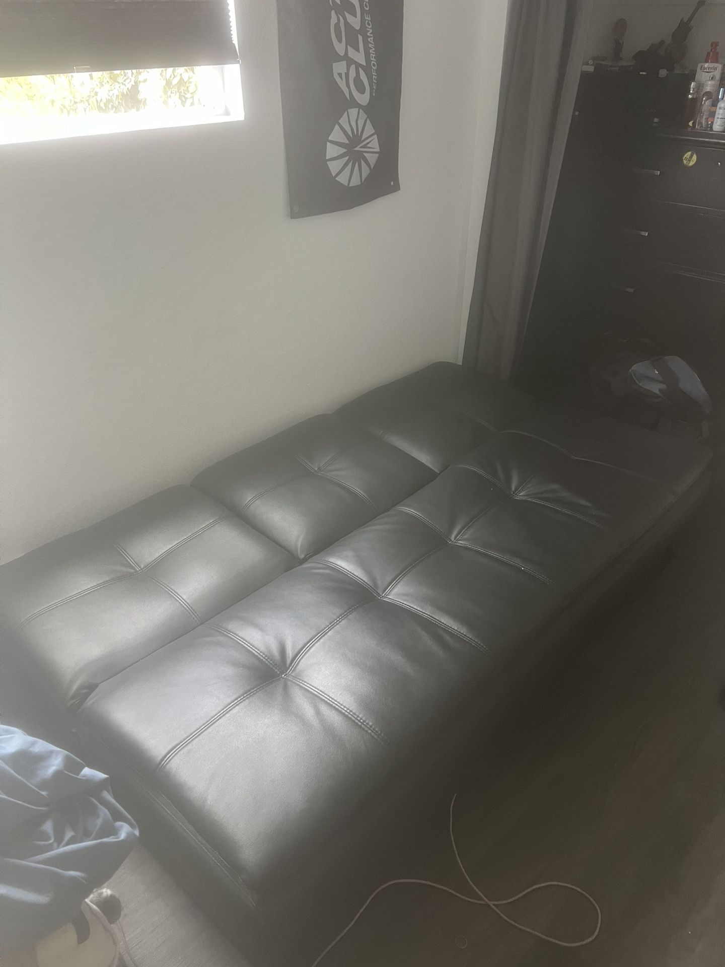 Black Leather Couch/futon With Cup holders, Outlet And USB