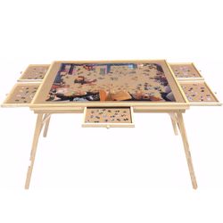 27 H Tall 1500 Piece Puzzle Table with Legs, 5 Drawers, 34 W x 26 D Large Wood Folding Jigsaw Puzzle Board for Adults, Nature