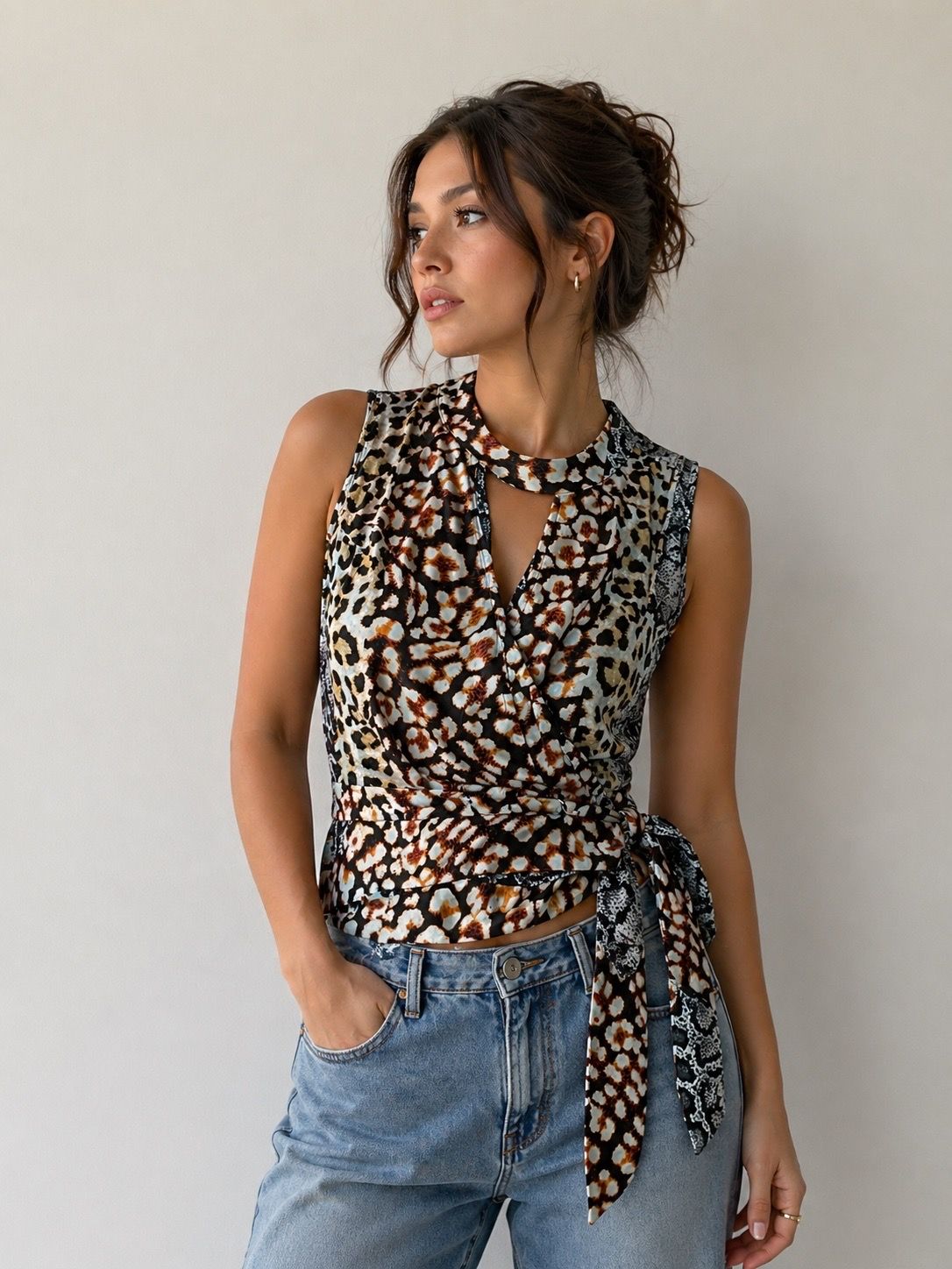 Express Animal Print Sleeveless Wrap Top