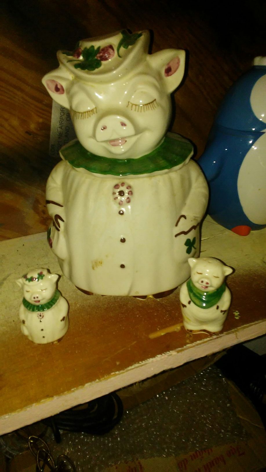 Antique original Shawnee Winnie Pig Cookie Jar with S&P shakers.