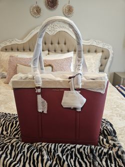 Micheal Kors Cherry Jet Set Travel Large Shoulder Leather Tote 12 Tall x 17.5 Wide