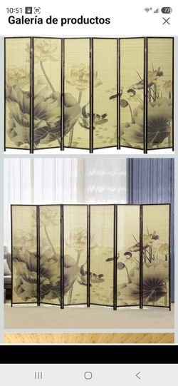 MyGift Decorative 6-Panel Folding Room Divider Bamboo Screen with Chinese Calligraphy Design, 6FT Freestanding Room Partitioner with Dark Brown Wood F