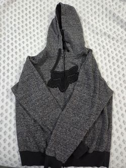Fox Mens Heather Gray/Black Full Zip Fleece Hoodie L Logo Drawstring Hood