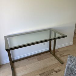 Crate And Barrel Pilsen Desk - Brass + Glass Top