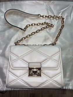White Quilted Crossbody Bag with Gold Chain