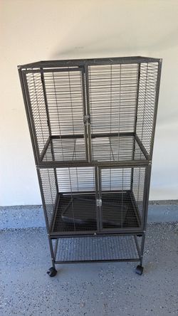Large Double-Stack Wire Animal Cage on Wheels