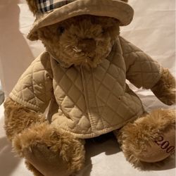 Burberry teddy bear collectible from 2006 with Burberry coat and hat perfect collectible for Mother’s Day