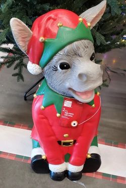 Home Accents Holiday 2.5 ft Hand Painted LED Lighted Blow Mold Elf Donkey Figure