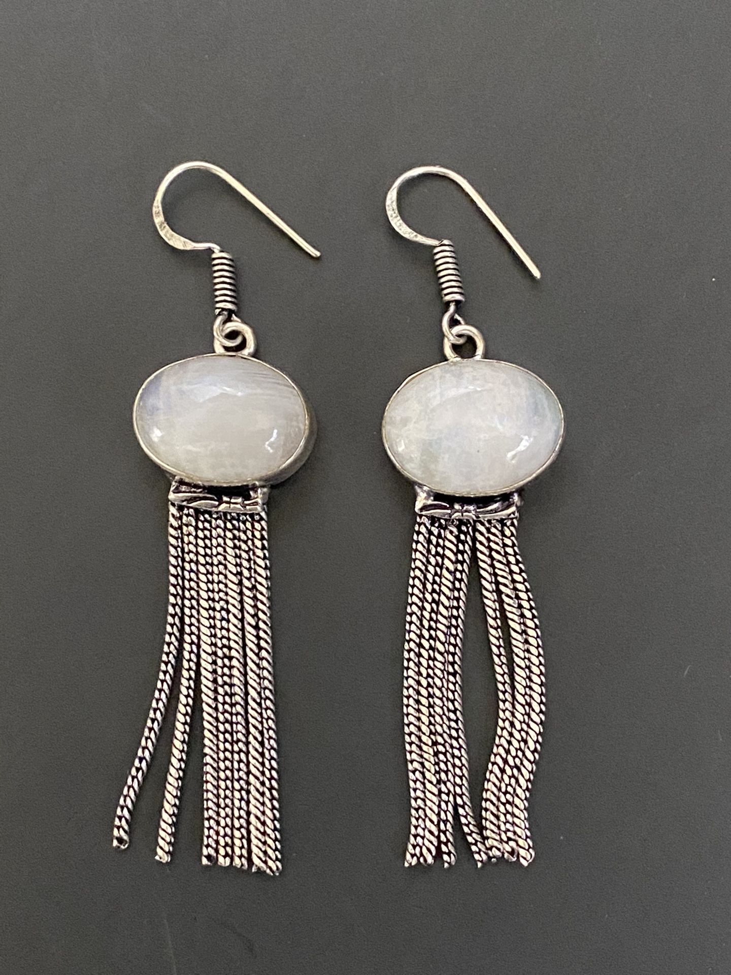 New 925 sterling silver overlay handcrafted rainbow moonstone chains earring