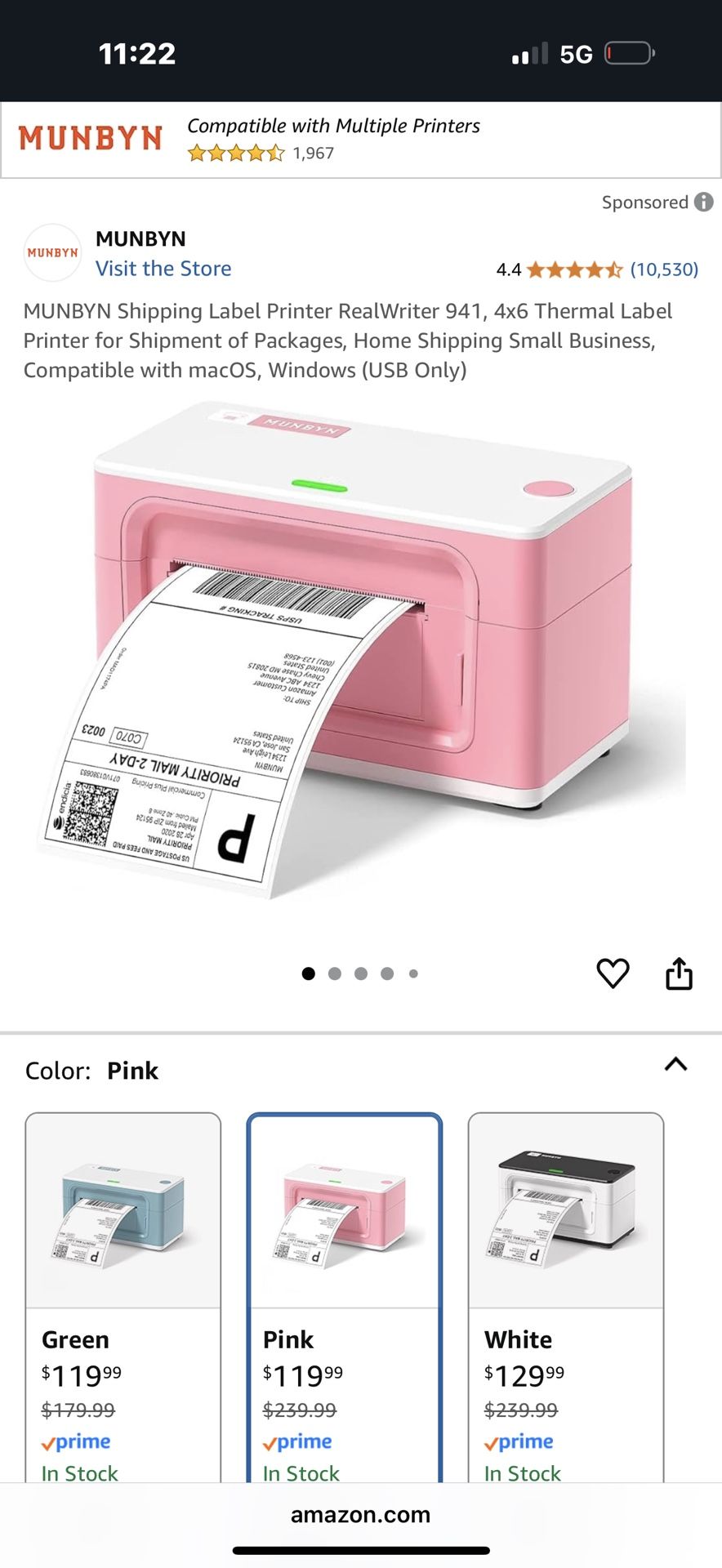 MUNBYN Shipping Label Printer RealWriter 941, 4x6 Thermal Label Printer for Shipment of Packages, Home Shipping Small Business, Compatible with macOS,