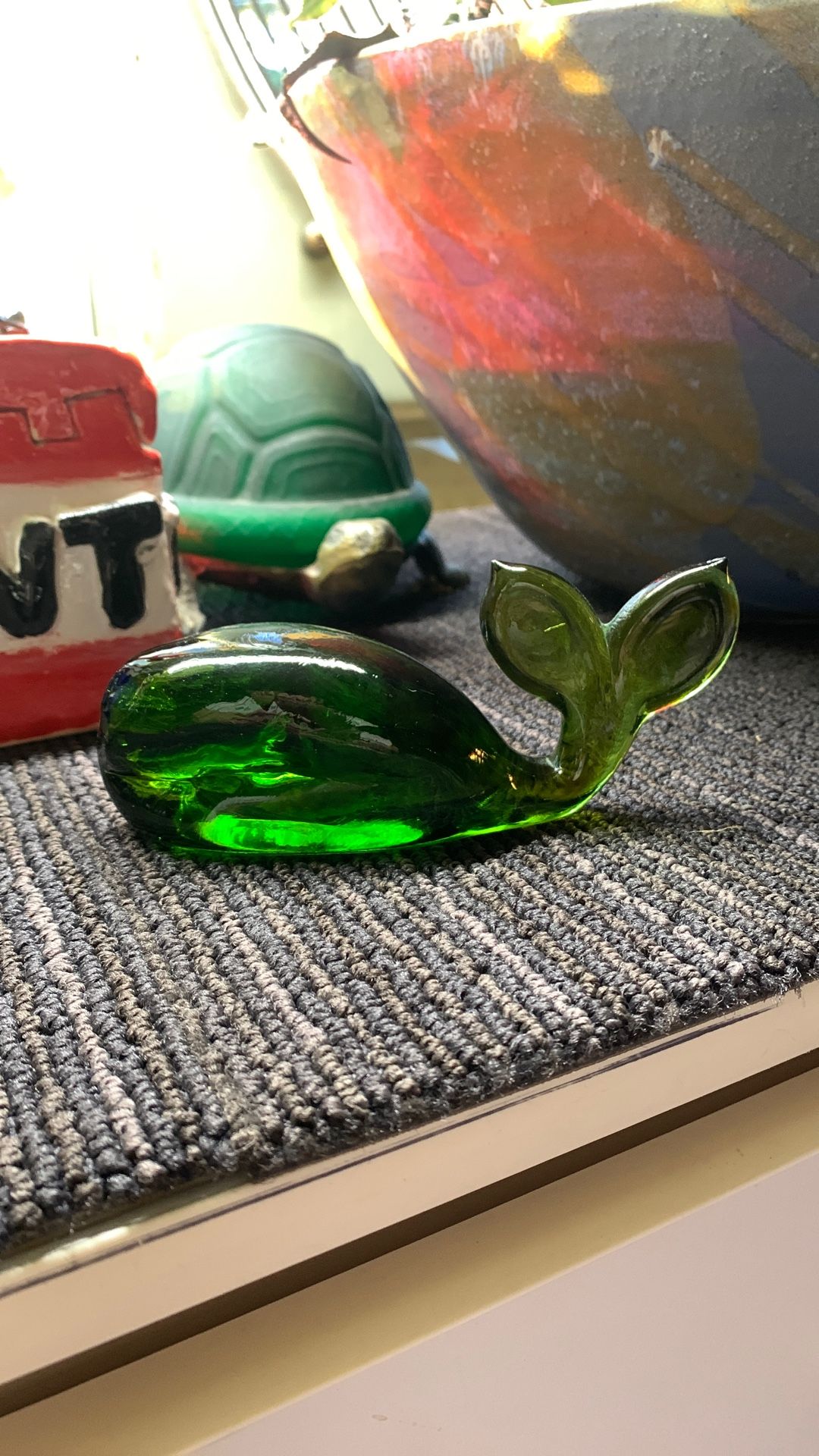 Green Glass Whale Figurine by Kanawha Glass Company, Vintage Glass Paperweight, Whale Figurine, Glass Whale, Vintage Animal Figurine