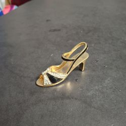 Rucinni Italy 🇮🇹  Ladies Mini High Heel Sandal Shoe W/Swarovski Crystals Gold Plated W/Black Enamel 2 1/2"L