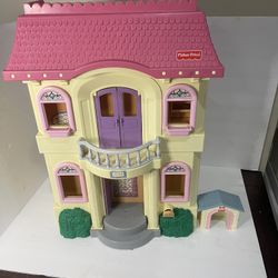 Fisher-Price Loving Family Grand Dollhouse VTG 1997 Pink Roof 4649 Plus Extras