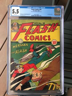 Flash Comics #58 (1944) CGC 5.5 — White Pages; Flash meets the Merman