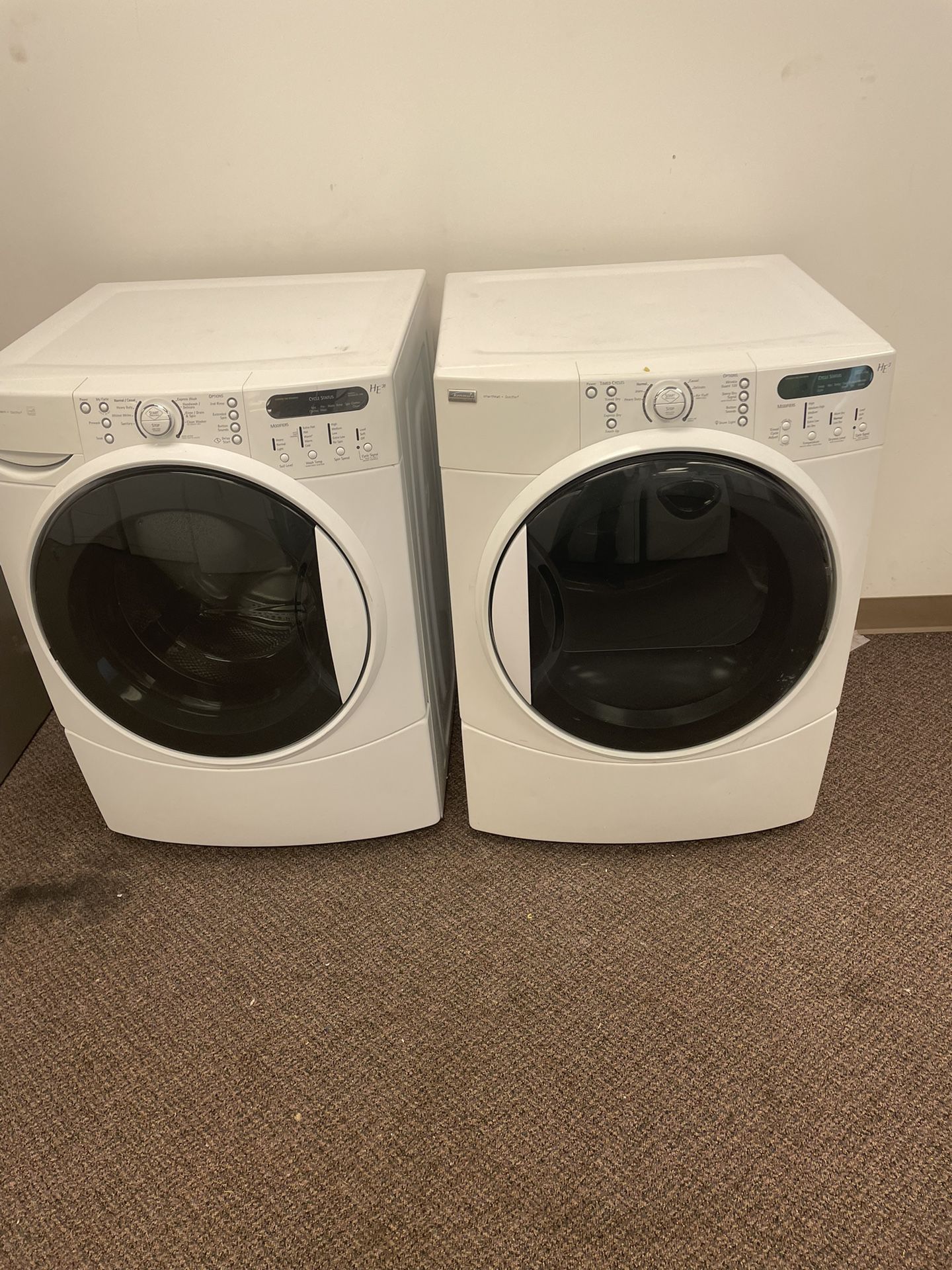 Kenmore He3 front load, washer, and dryer set