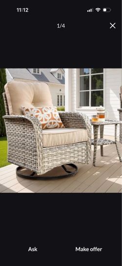 ovios Outdoor Swivel Rocking Chair Set of 2 with Coffee Table, Patio Wicker Rocker with Comfortable Thicken Deep Seating, Comfy Rattan Glider Chairs f